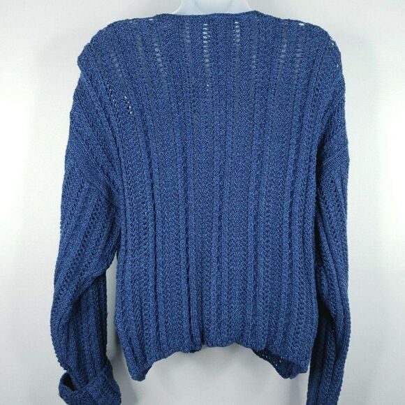JP Berringer Blue Sweater Crop M Vintage 90s Open Knit Silver Buttons New - Picture 8 of 9